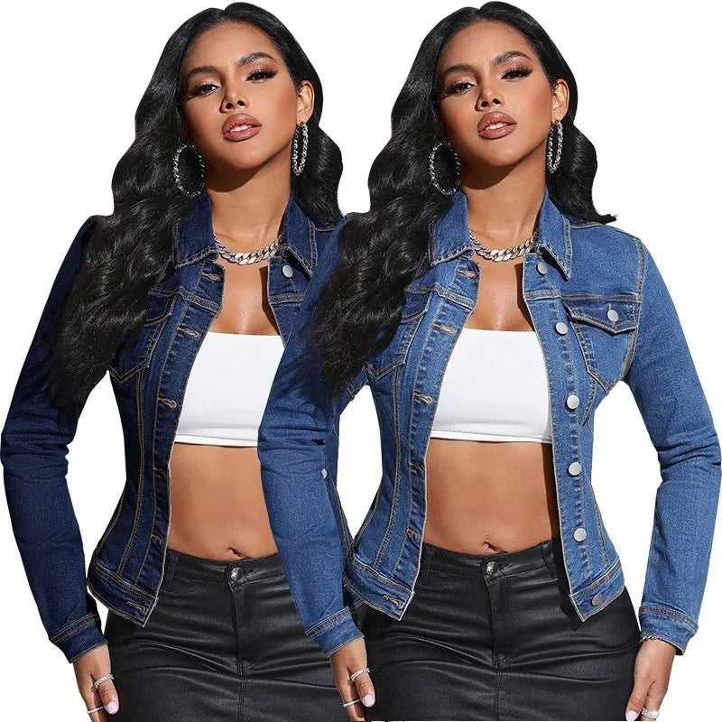 Y218619 Custom Ladies Denim Jacket Women Classic Casual Stretch Long Sleeve Turn-Down Collar Autumn Jean Jacket With Pocket