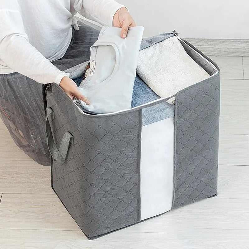Compact Eco-Friendly Durable Fabric Portable Wardrobe Organizer for Clothing Bedding Quilt Pillow Blanket Storage Cabinet Bag