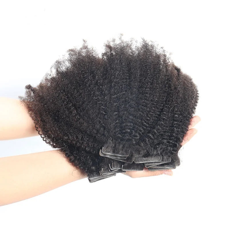 4B4C Afro Kinky Curly Coily Tape in Human Hair Extensions Black Women Indian Virgin Hair Tape Ins Microlink Hair