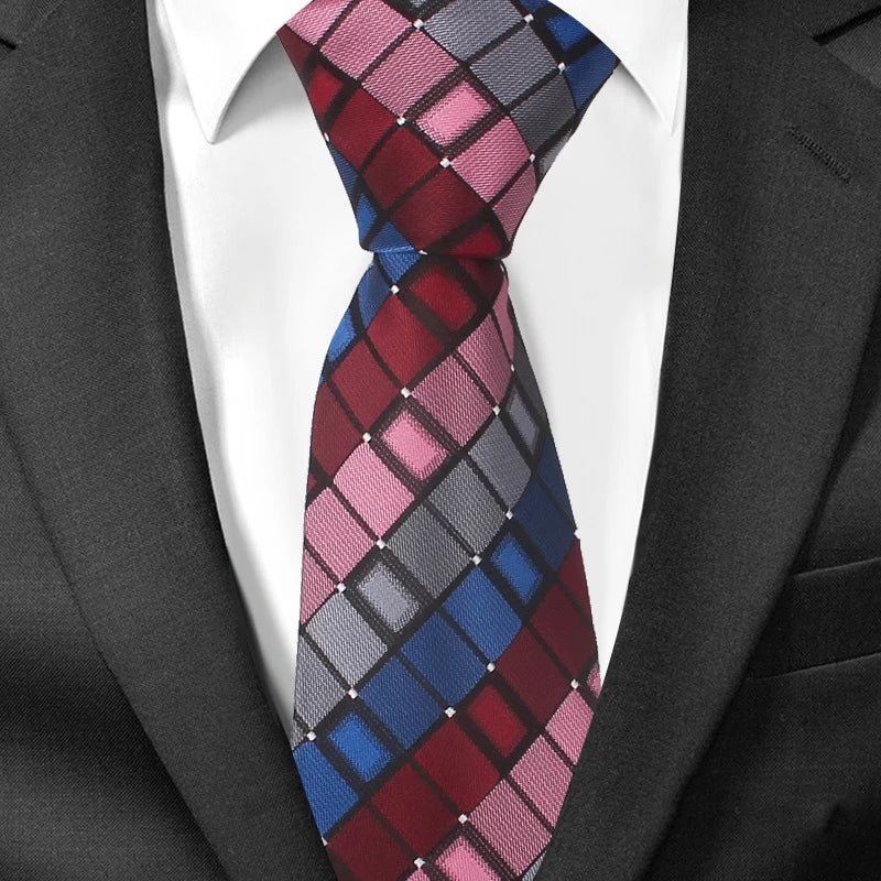 Factory Direct Men's Casual Colorful Necktie ultra Narrow 6cm Plaid Polyester Tie for Parties Wholesale