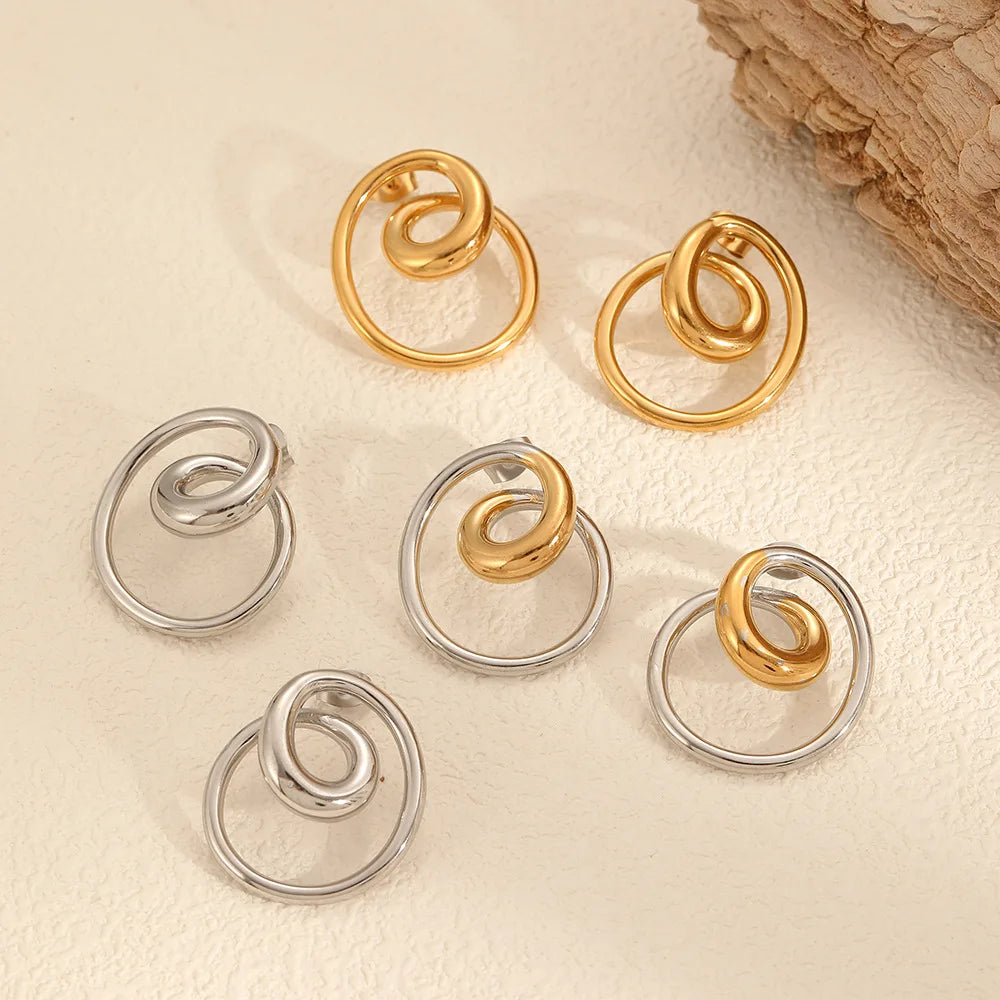 18K Gold Versatile Fashion Jewelry Irregular Geometric Stainless Steel Stud Earrings Trendy and Party-Ready