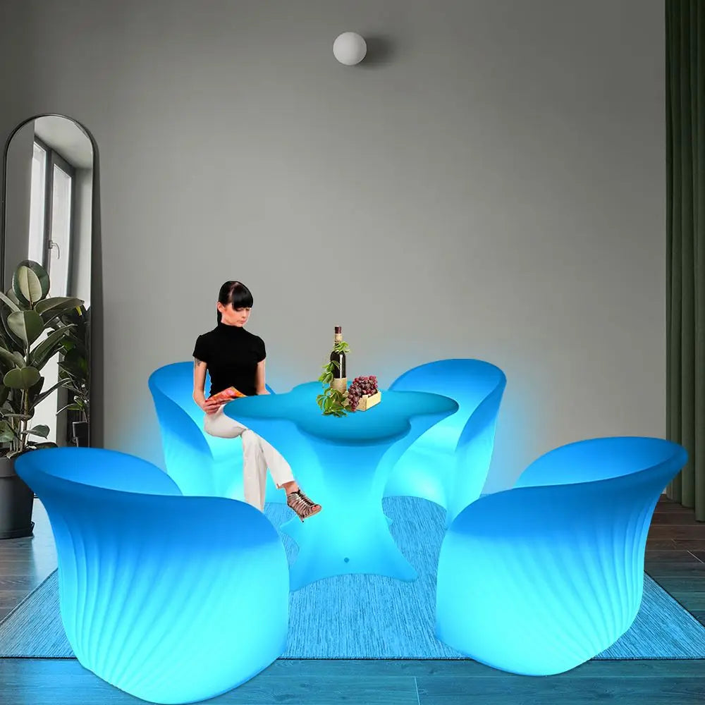 Illuminated Rustic Bar Table Chairs RGB Lighting Waterproof Plastic Furniture for Outdoor Use Parks Home Bars Hotels