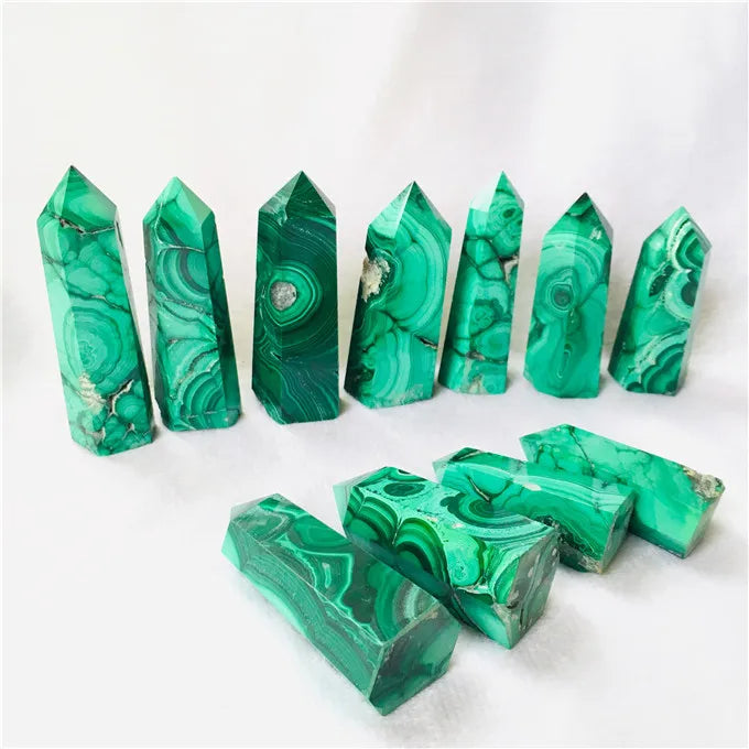 Natural Polished Hand Carved Folk Crafts Green Malachite Point Healing Crystals Stones Tower