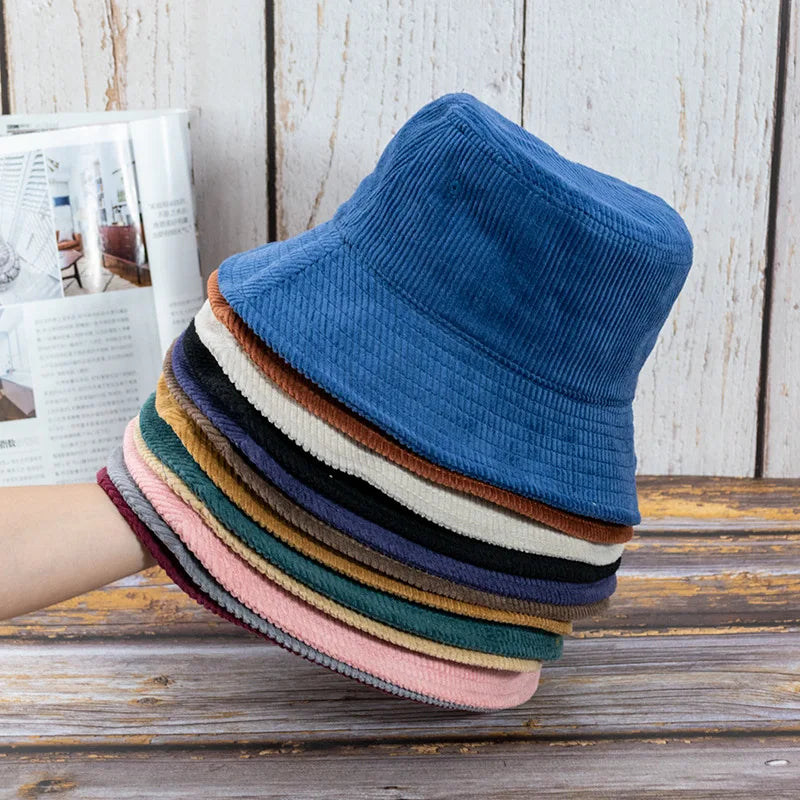 Luxury Velour Corduroy Bucket Hat Cap Embroidered Logo Custom Plain Blank Winter Fishing Hat for Men Women for Parties Travel