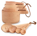 Natural Handcrafted Wooden Eco-Friendly Measuring Cups and Spoons Set 8Pcs for Home Kitchen Baking Cooking