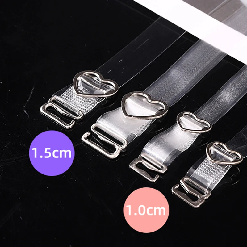 Metal Heart Buckle 1cm 1.5cm Transparent High Elastic Adjustable TPU Bra Straps 40cm Underwear YUMING