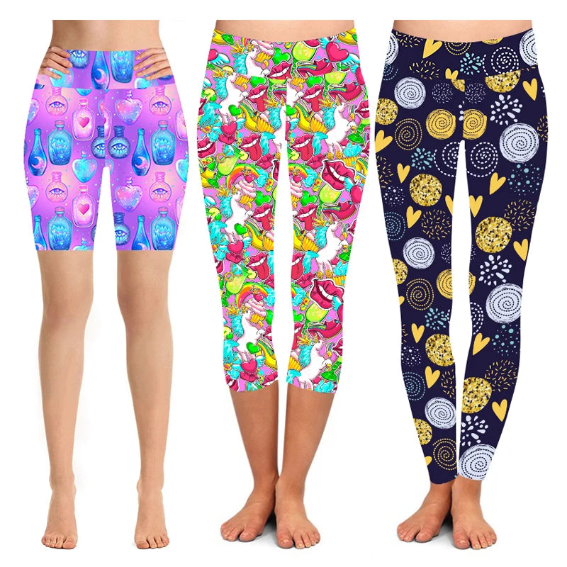 Wholesale Latest Designs Colorful Hearts Love Prints Milk Silk Buttery Soft Brushed Yoga Leggings for Women