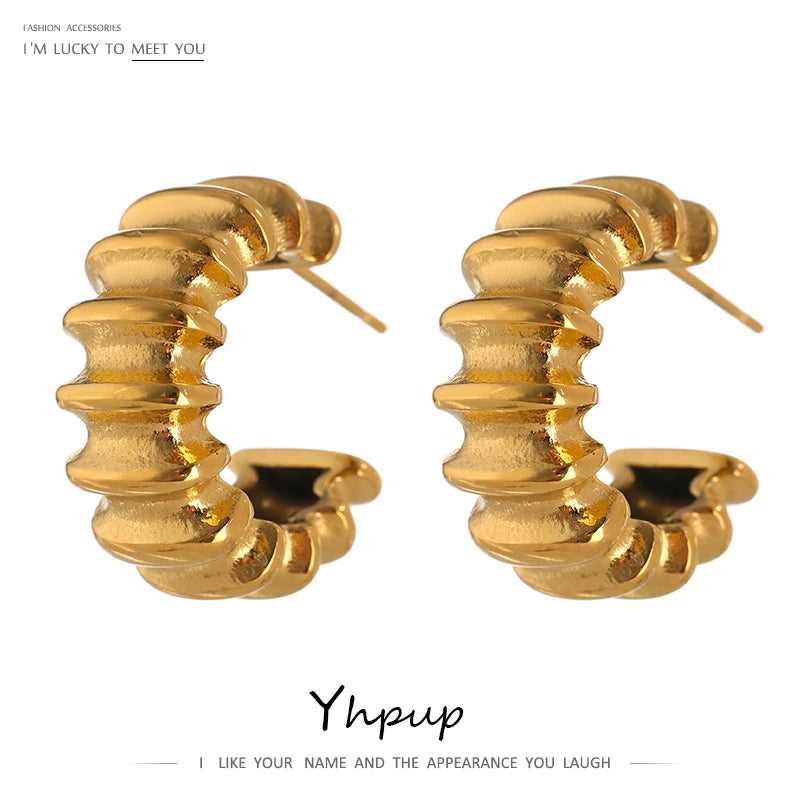 JINYOU 785 Stainless Steel Casting Vintage Metal Fashion Simple Brand Trendy Gold Earrings Jewelry for Women