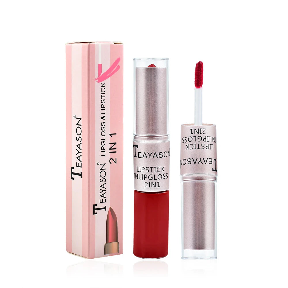 TEAYASON 12 Colors Lip Gloss 2 in 1 Lip Tint Waterproof Long -lasting Moisture Red Lip Matte Lipstick