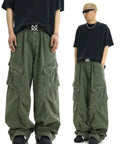 New Design Retro Loose Mid Waist Canvas Windproof Breathable Heavyweight Street Side Pocket Wide Leg Jeans Custom Logo Pants Men