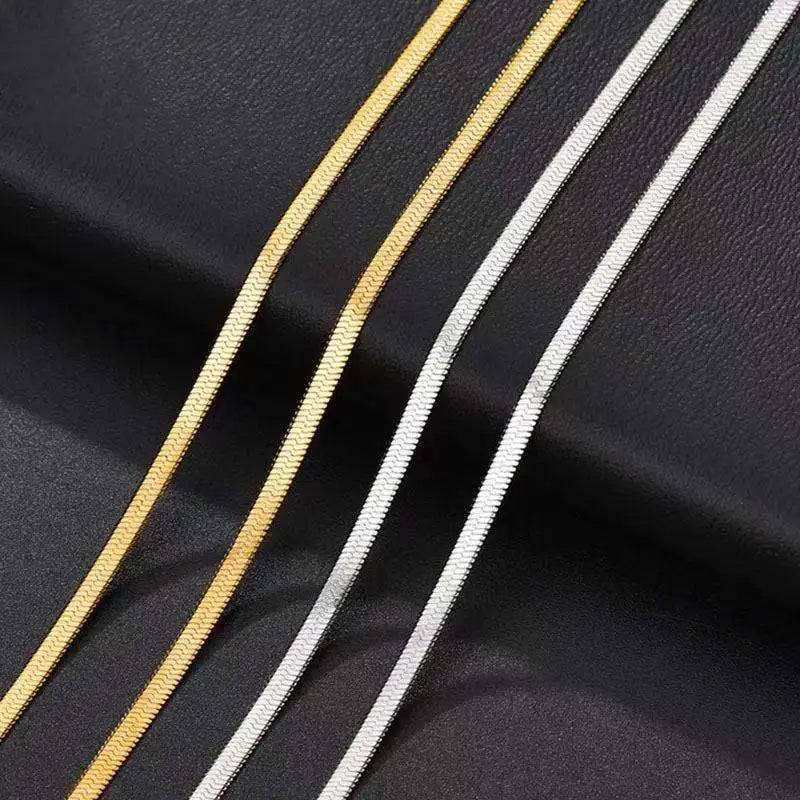 Blade Snake Chain Necklaces Women Fashion Stainless Steel 2.5mm-5mm Flat Choker Herringbone Chain Necklace