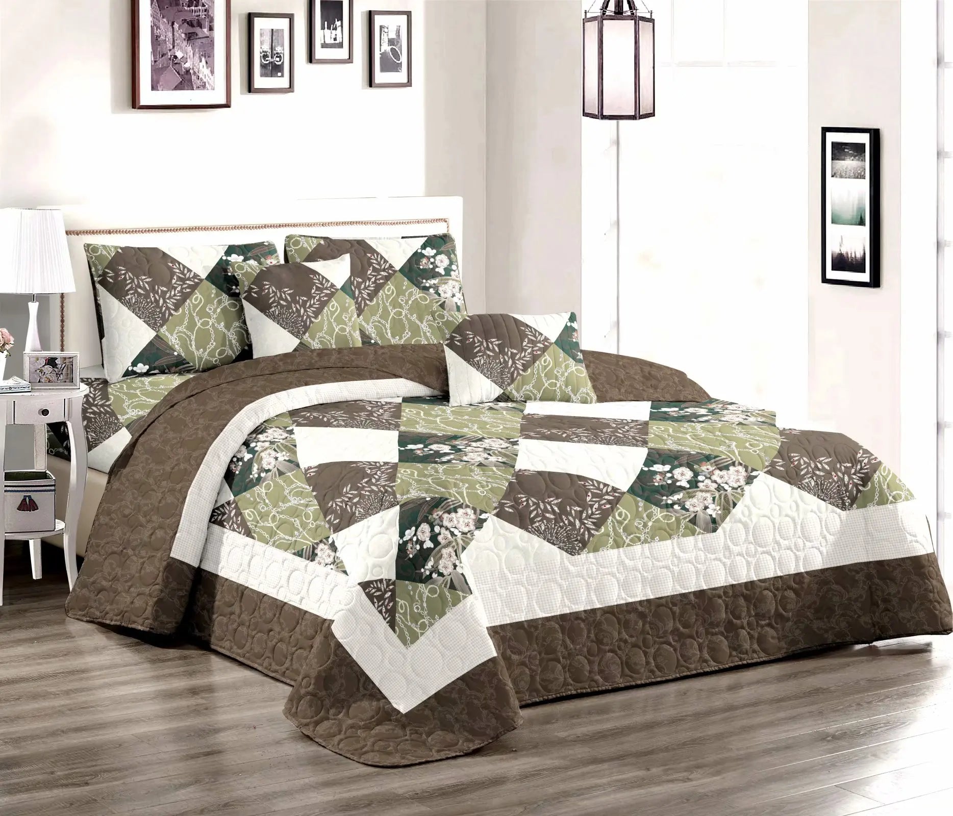 Quilted Microfiber Bed Spread Bedspread Floral Pattern for Home Use Festive Christmas Decor