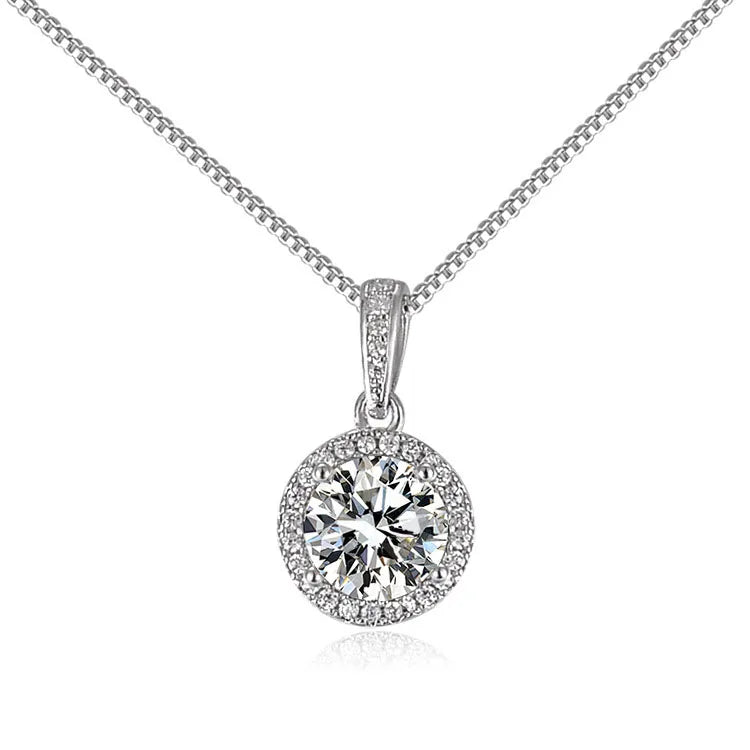 OAHLAN Fashion Jewelry Necklaces 1.0CT Round Cut Moissanite Stone Square Pendant 925 Sterling Silver Necklaces for Women