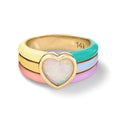 14K Rose Gold Plated Brass Bezel Set Opal Enamel Wedding Heart Rings Classic Style Fashion Jewelry for Girls