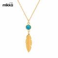 New style feather Shape Kallaite natural stone pendant Gold Plated stainless steel Necklace