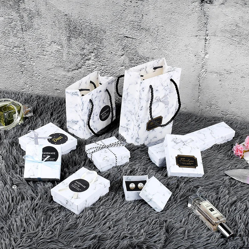 Marble Pattern Luxury Jewelry Packaging Set - Handmade Gift Boxes & Bags for Jewelry Storage