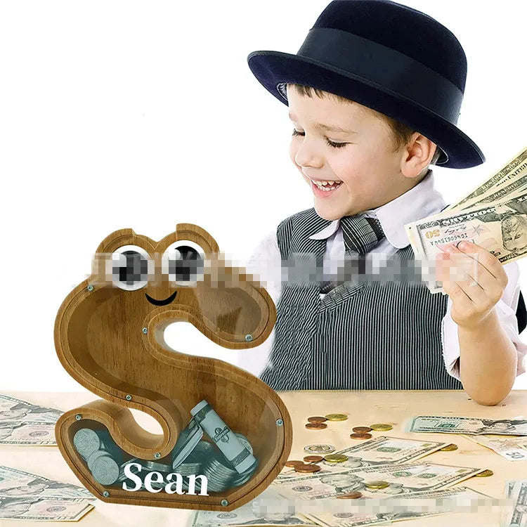 Large Wood Wooden Piggy Banks 26 English Alphabet Letter Wooden  Money Saving Box with Eyes for Kids