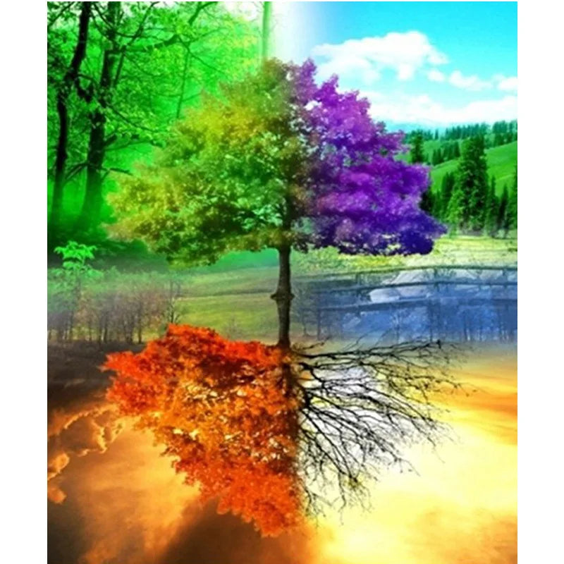 30*40cm the Tree with Four Seasons Modern Home Decoration 5D Diamond Painting With Square Stones