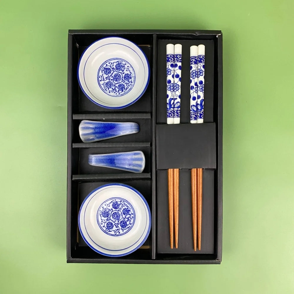 Bamboo Wooden Chopsticks with Blue and White Ceramic Pattern Classic Design Eco-Friendly Can Be Designed for Free