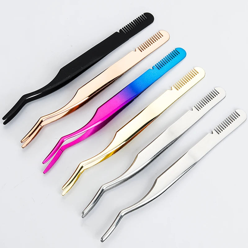 Free Sample Luxury Beauty Tweezer Set Stainless Steel False Lash Tweezers Smooth Tip Comb Durable Anti-Static Eyelash Extensions