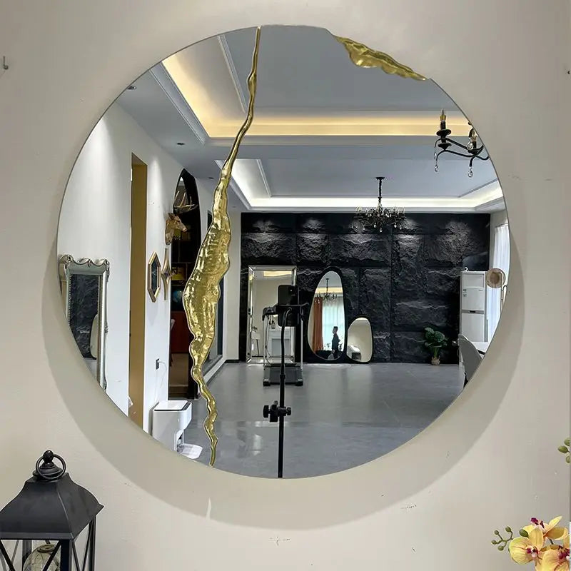 70cm New High Gloss Golden Design Luxury Geometric Decorative Mirror Creative Home House Round Decor Dropshipping DDP