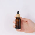 Hot Sale 30ml Amber Glass Dropper Bottle Bamboo Caps 5ml 10ml 15ml 20ml 50ml Brown Essential Oil Bottle With Bamboo Wood Circle