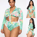 New Flower Printed Bikini Set Long Sleeve Trajes De Bao Plus Size Bikini Beachwear