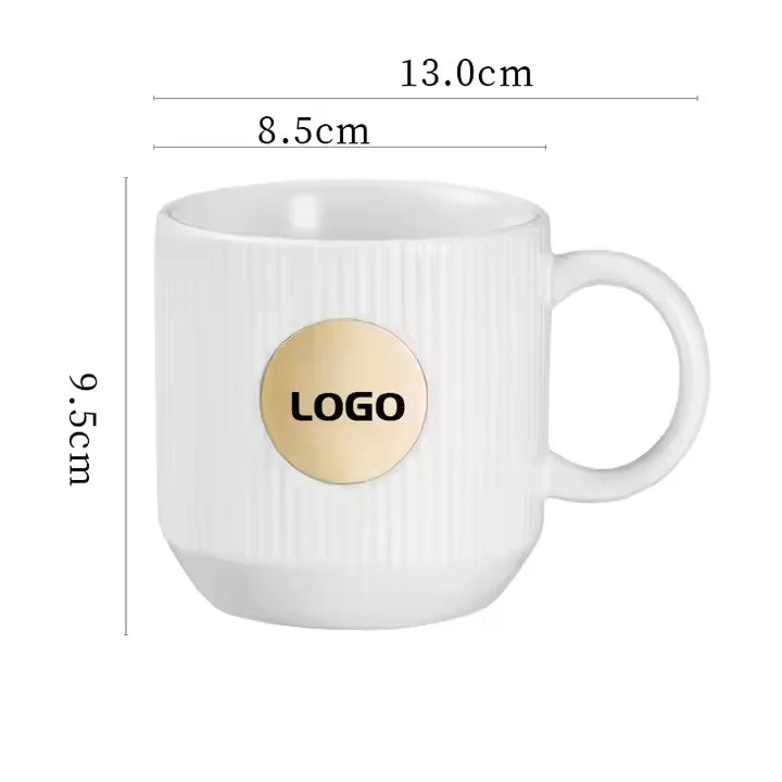 High Quality Custom Bronze Medal Logo Ceramic Mugs 350/400ml Capacity Embossed Europe Design
