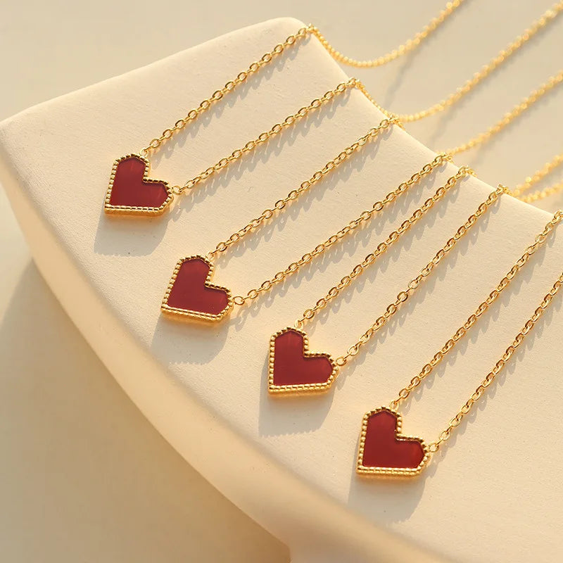 Unique Style Red Heart Charm 316L Stainless Steel Chain Women Choker Necklace P436