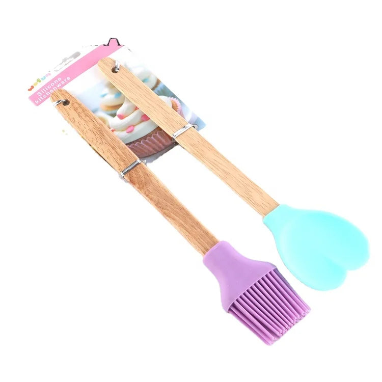 Flex Core Non-Stick Cake Tools Sets Kitchen Essential Kitchen Accessories Silicon Brush Spatula Set With Wooden Handle