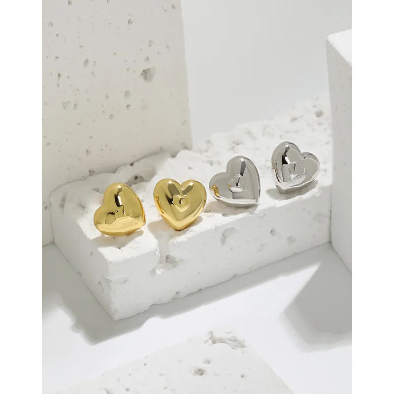 Ins Design S925 Sterling Silver Enameled Love  Heart Ear Studs 18K Gold Plating Earrings Jewelry for Mom