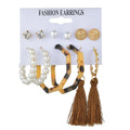 6pairs Popular Geometric Acrylic Tassel Nail Earrings Women Cross-border Pearl Earring Set Jewelry Earring Accessory