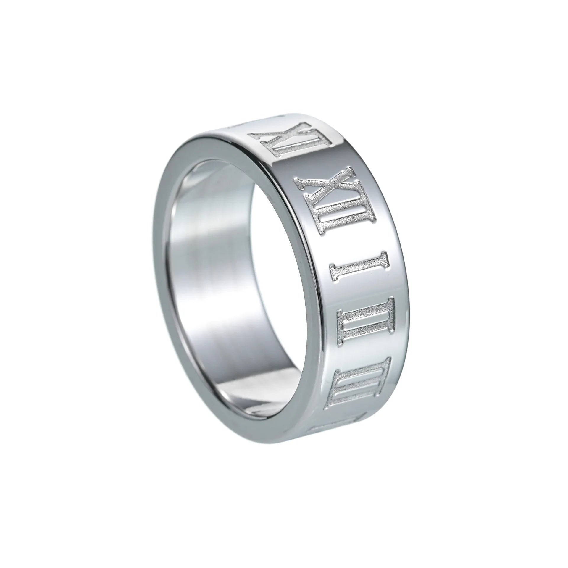High Quality Mens Real Gold Plating Stainless Steel Roman Numerals Rings