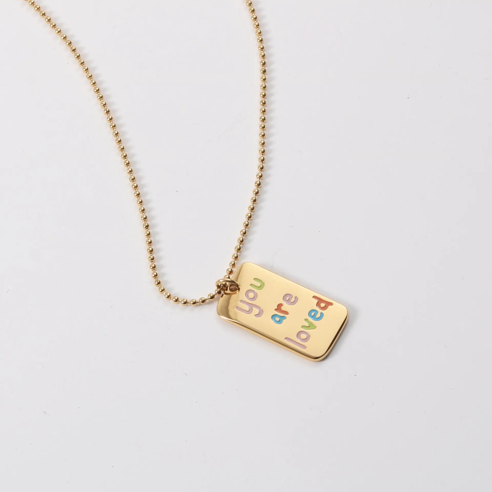 JOOLIM High End Stainless Steel You Are Loved Colorful Epoxy Pendant Beads Chain Necklace 18K Gold Plated Jewelry Wholesale