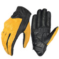 Summer Breathable Perforation Motorcycle Gloves Retro Leather Full Finger Touchscreen Built-in EVA Shell Casual Outdoor