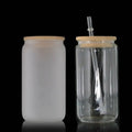 US Warehouse RTS 16oz Glass Can clear Frosted Sublimation Glass Tumler Mugs with Bamboo/colored Lid and Plastic Straw 25pcs/ctn