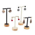 Popular 2 Pcs/set Wood Base Beige Leather Dark Gray Microfiber  Earrings Display Holder Props Stand Jewelry