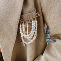 High-end Fashion Imitation Pearl Tassel Brooch Pins Women Children's Wedding Jewelry Shiny Crystal 5-Piece Gold Color