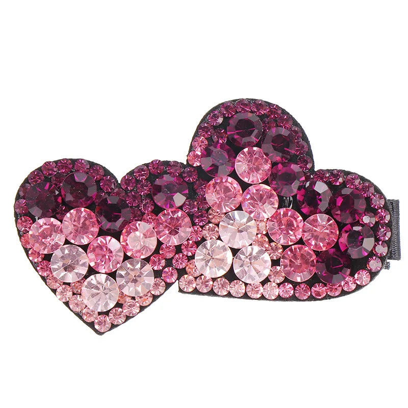 HX-161 Women Girls Fashion Korea Style Flower Pattern Crystal Rhinestone Heart Shape Hair Clip & Pin Hair Decoration Party Gift