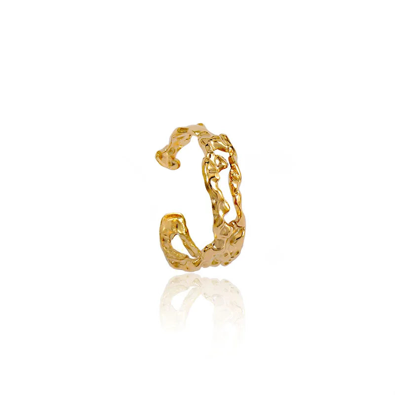 Fashionable Hiphop Jewelry Waterproof Stainless Steel 18k Gold Plated Irregular Rings Open Size Ins Style New Cuff Rings