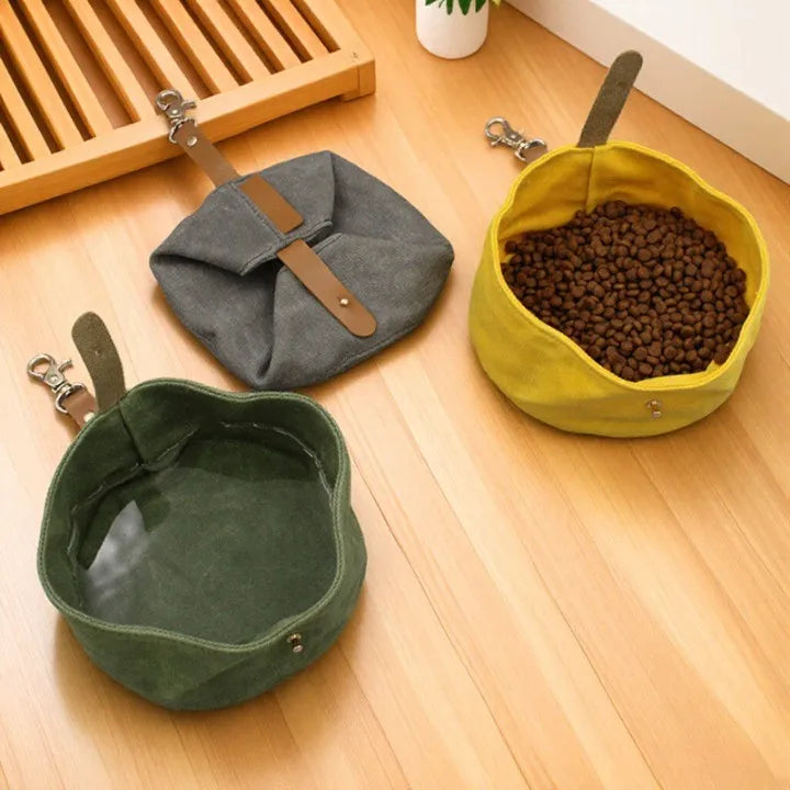 Wholesale Factory Outdoor Walking Dog Food Tray Waxes Canvas Dog Bowl Foldable Pet Bowl