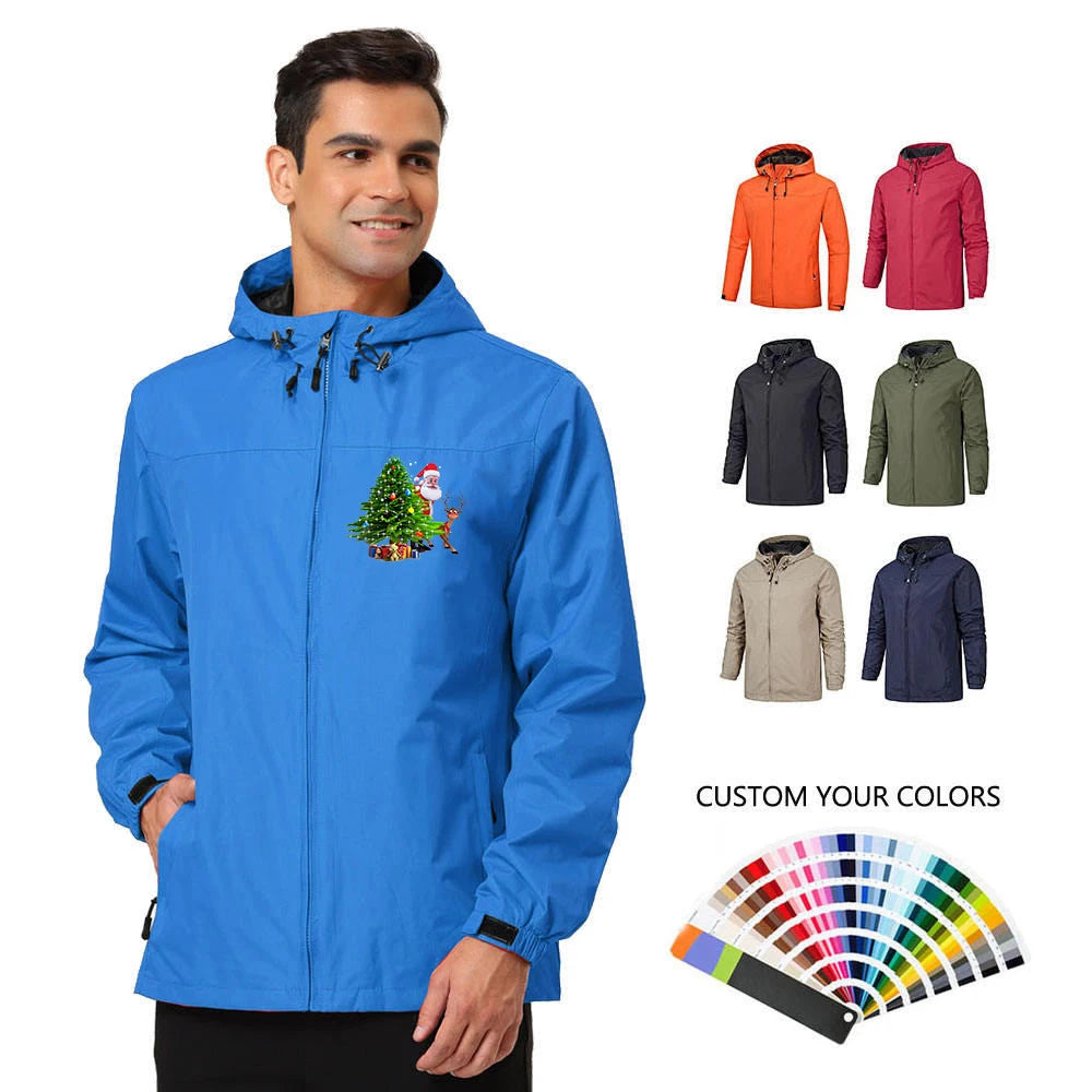 Fashion Mens Windbreaker Hoodie Jacket Coat With Zipper Lightweight Custom Logo Polyester Windbreaker Jacket