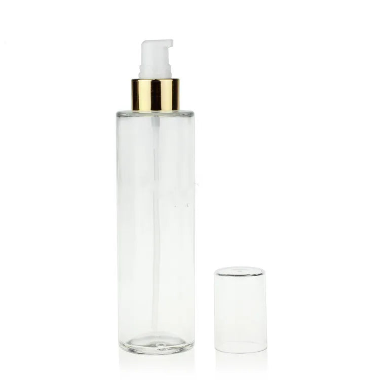Custom Logo Glass Lotion Bottle Spray 15ml-150ml Range with Transparent Gold Line Cap for Cosmetics and False Eyelashes