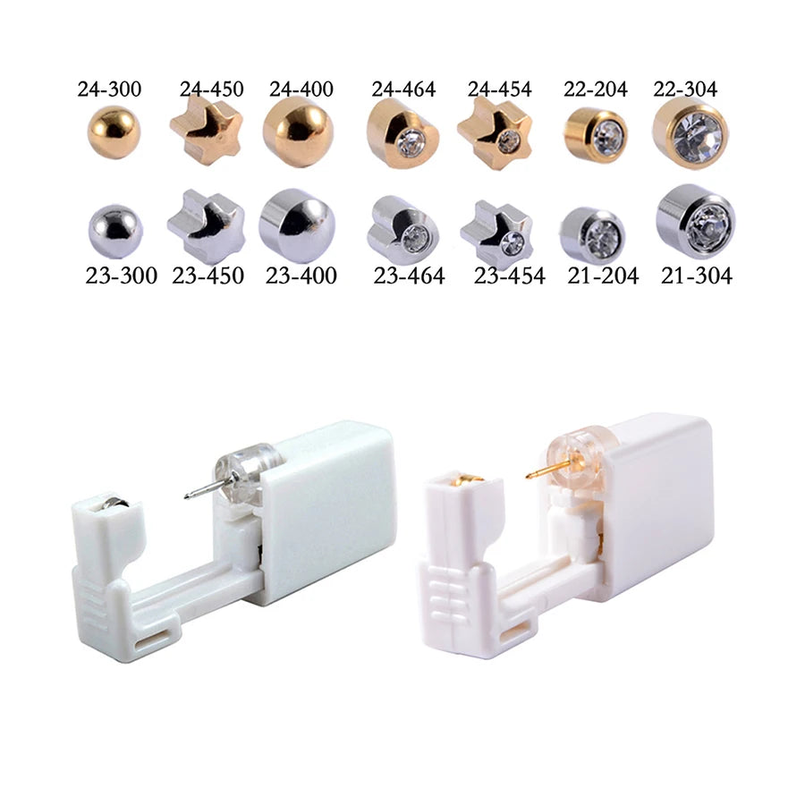 Disposable 316L Stainless Steel Ear Piercing Gun Kit Gold Plated Safety Body Jewelry Low-Pain Self Ear Rings for Christians