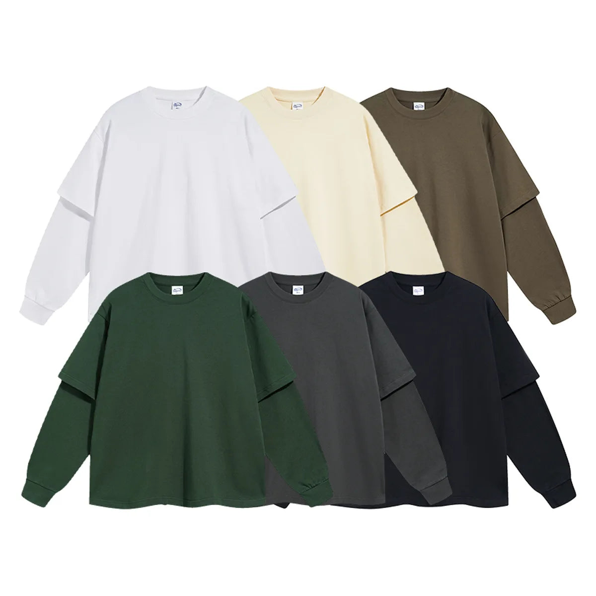 Heavyweight Unisex High Street Long Sleeve T Shirt Loose Fit Two-in-one Sleeve Patchwork Sleeve Vintage Crew Neck Top