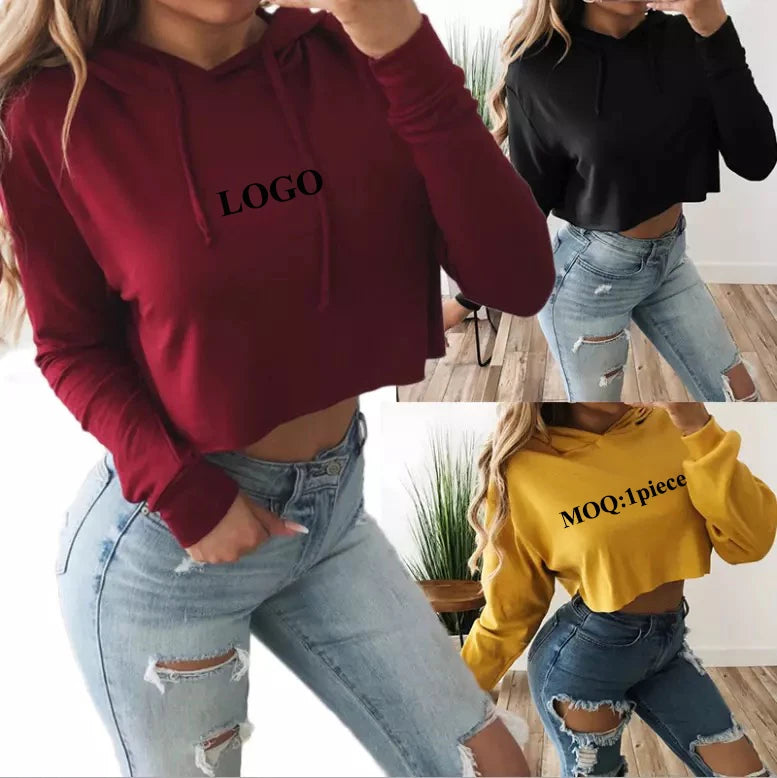OEM Logo Latest Design Lady Pullover Hoodies Women Long Sleeve Crop Top