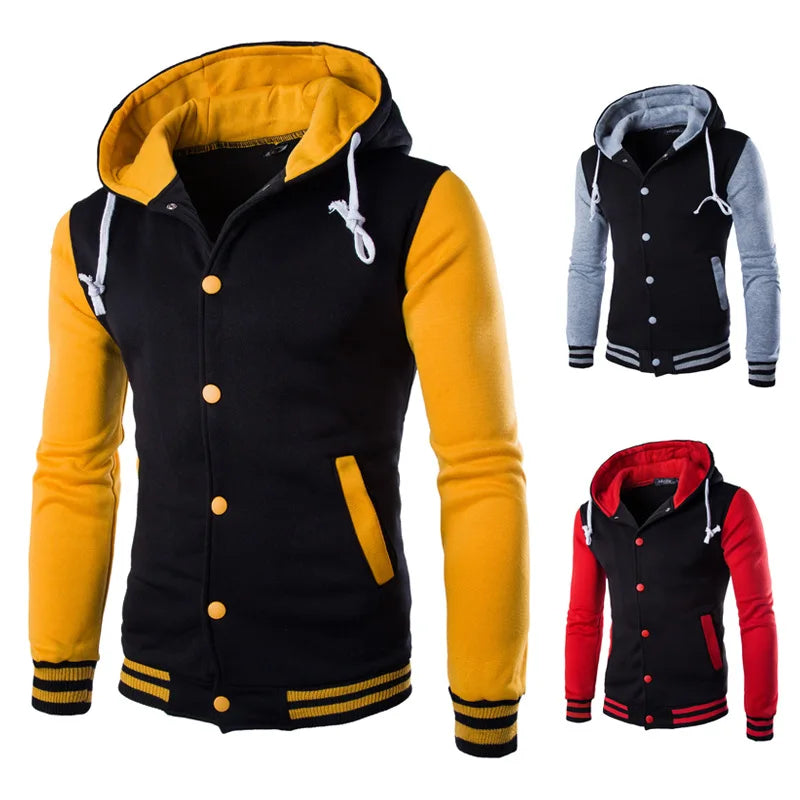 2024 Autumn and Winter New Hooded Baseball Shirt Men's Jacket Slim Fit Cardigan Short Fleece Sweatshirt