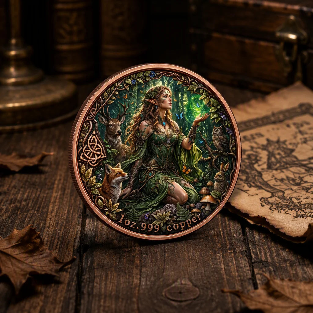 1oz 999 Fine Copper Forest Elf Goddess Dual Sided Embossed Commemorative Coin World Tree Metal Crafts Souvenir MegaBDM