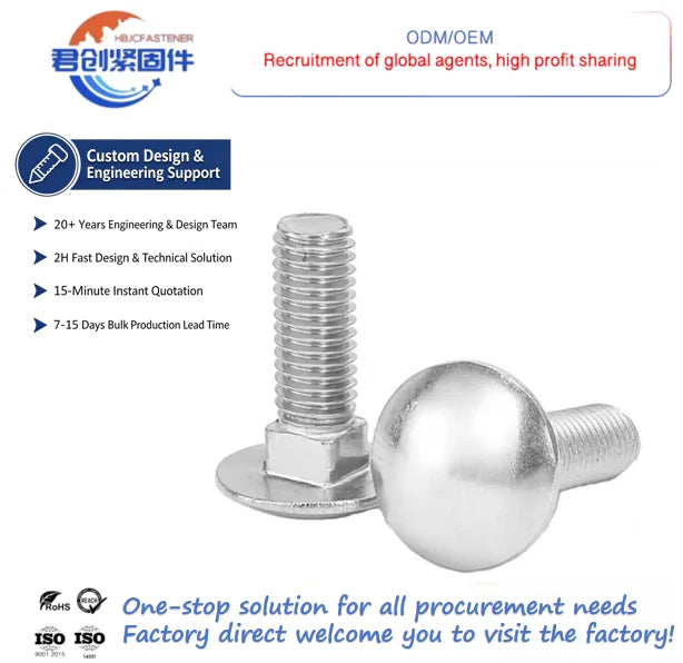 Galvanized M10 High Strength Bolts with Rounded Head 100mm Length Plain Carriage Bolt DIN603 Stainless Steel Bolt and Nuts
