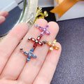 Factory Wholesale Women's Cross-Style 925 Sterling Silver Necklace Pendant Emerald Cut Garnet Gold-Plated Natural Gemstone Moon